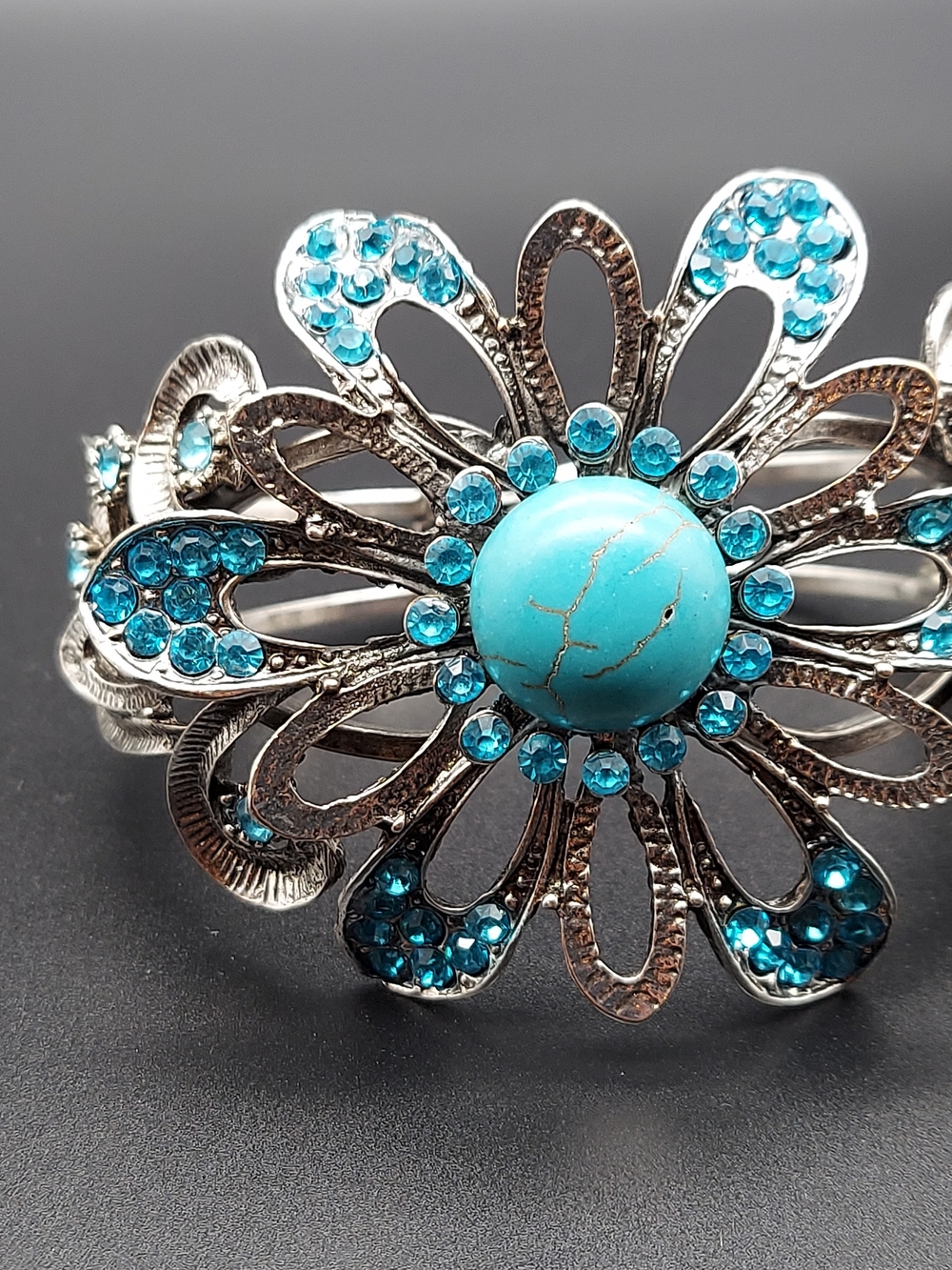Turquoise Floral Crystal Cuff Bracelet - Women's Jewelry